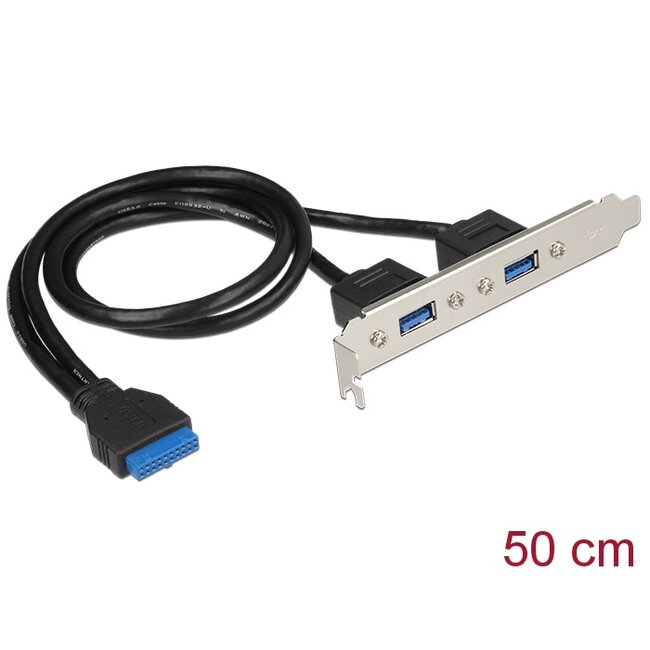 Delock Slot bracket 1 x 19 pin USB 3.0 pin header female internal > 2 x USB 3.0 Type-A female external