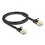 Delock RJ45 Network Cable Cat.6A plug to plug with robust latch and Cat.7 raw flat cable U/FTP 1 m black