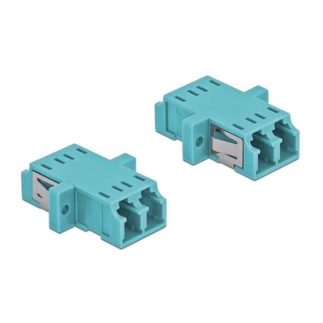 Delock Optical Fiber Coupler LC Duplex female to LC Duplex female Multi-mode 2 pieces light blue