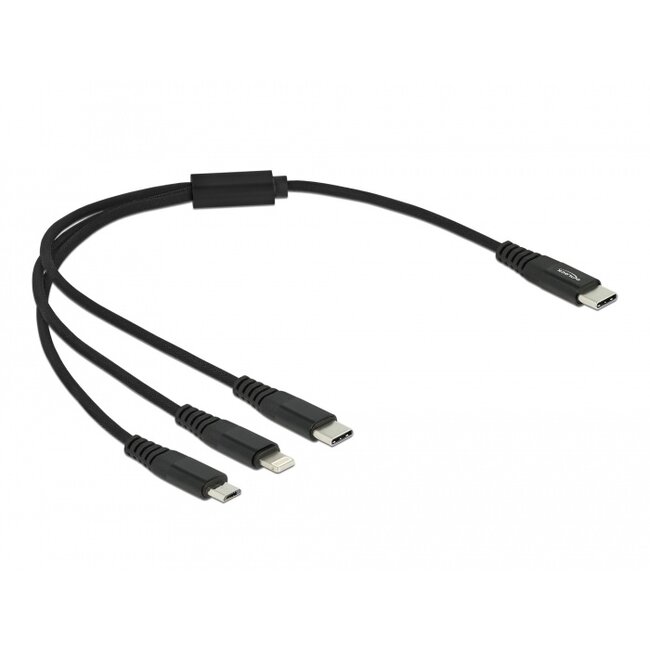 Delock USB Charging Cable 3 in 1 USB Type-C™ to Lightning™ / Micro USB / USB Type-C™ 30 cm