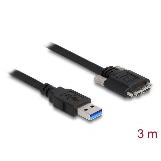 Delock Cable USB 3.0 Type-A male to Type Micro-B male with screws 3 m