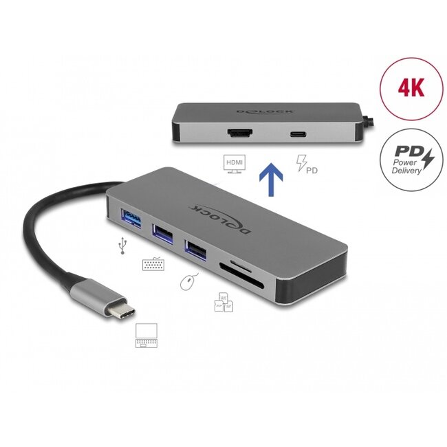 Delock USB Type-C™ Docking Station for Mobile Devices 4K - HDMI / Hub / SD / PD 2.0