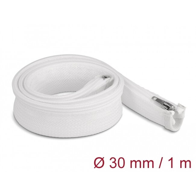 Delock Braided Sleeve with zip fastener heat-resistant 1 m x 30 mm white
