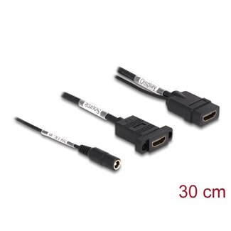 DeLOCK Delock HDMI Cable 4K 60 Hz with DC feed 2.1 x 5.5 mm 0.30 m panel-mount