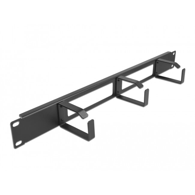 Delock 19″ Cable Management Routing Panel with 2 openings and 3 hooks 1U black