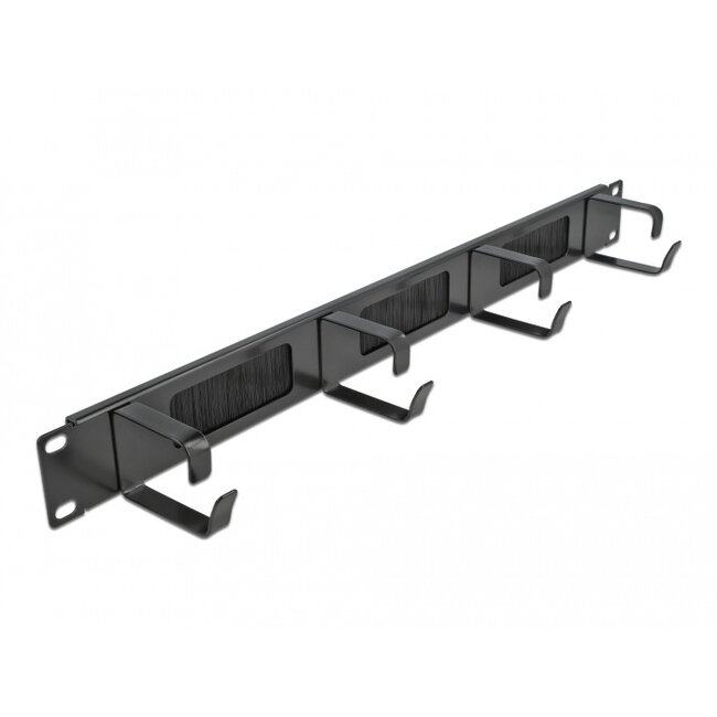 Delock 19″ Cable Management Brush Strip with 4 hooks 1U black