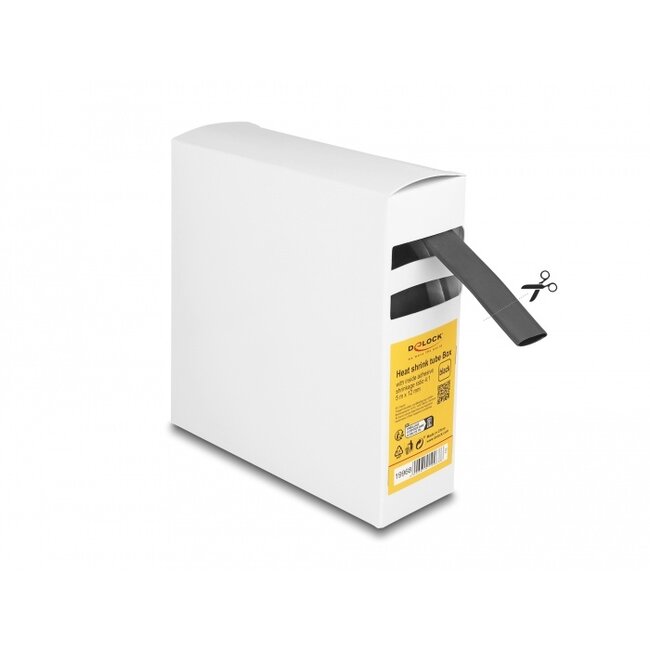 Delock Heat shrink tube Box, with inside adhesive, shrinkage ratio 4:1, 5 m x 12 mm black