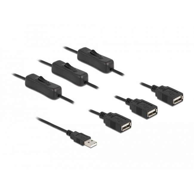 Delock Cable USB Type-A male to 3 x USB Type-A female with switch 1 m