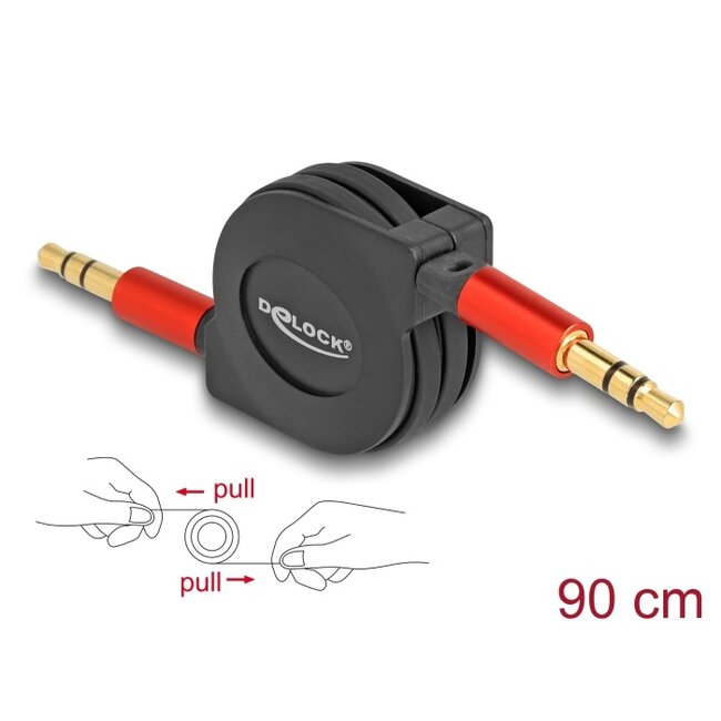 Delock Audio Retractable Cable 3.5 mm 3 Pin Stereo jack male to male 90 cm