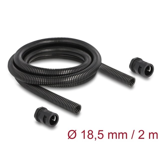Delock Cable protection sleeve 2 m x 18.5 mm with 2 x PG13.5 conduit fitting set black