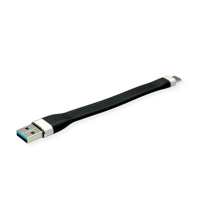 ROLINE USB 3.2 Gen 1 Siliconen kabel, A-C, M/M, zwart, 11 cm