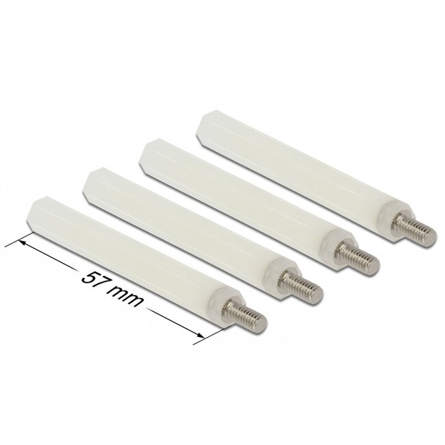 Delock Standoff M4 x M4, hexagon, inside / outside, 57 mm natural 4 pcs