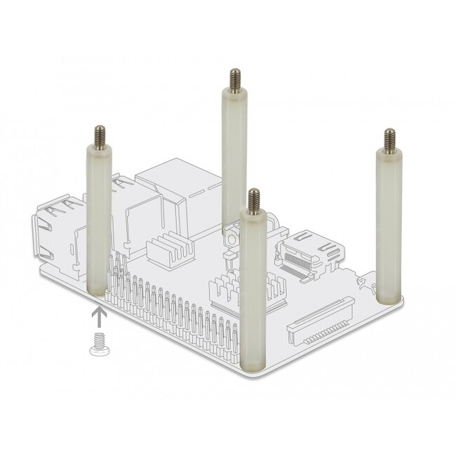 Delock Standoff M4 x M4, hexagon, inside / outside, 57 mm natural 4 pcs