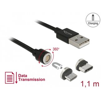 DeLOCK Delock Magnetic USB Data and Charging Cable Set for Micro USB / USB Type-C™ black 1.1 m