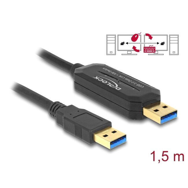 Delock USB 5 Gbps Data Link Cable + KM Switch Type-A to Type-A 1.5 m