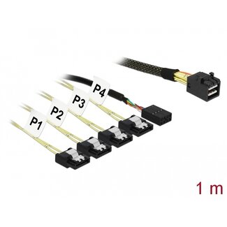 DeLOCK Delock Kabel Mini SAS HD SFF-8643 > 4 x SATA 7 Pin + Sideband 1 m Metall