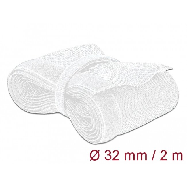 Delock Braided Sleeving with Hook-and-Loop Fastener 2 m x 32 mm white