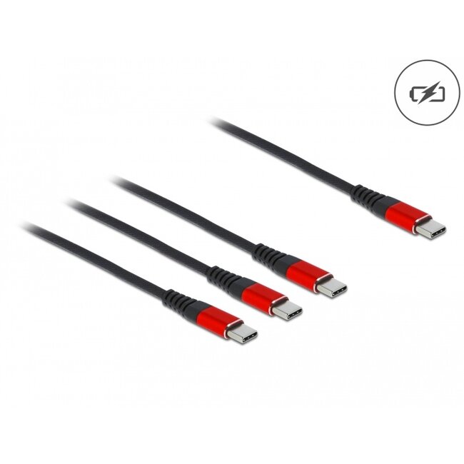 Delock USB Charging Cable 3 in 1 USB Type-C™ to 3 x USB Type-C™ 1 m black / red