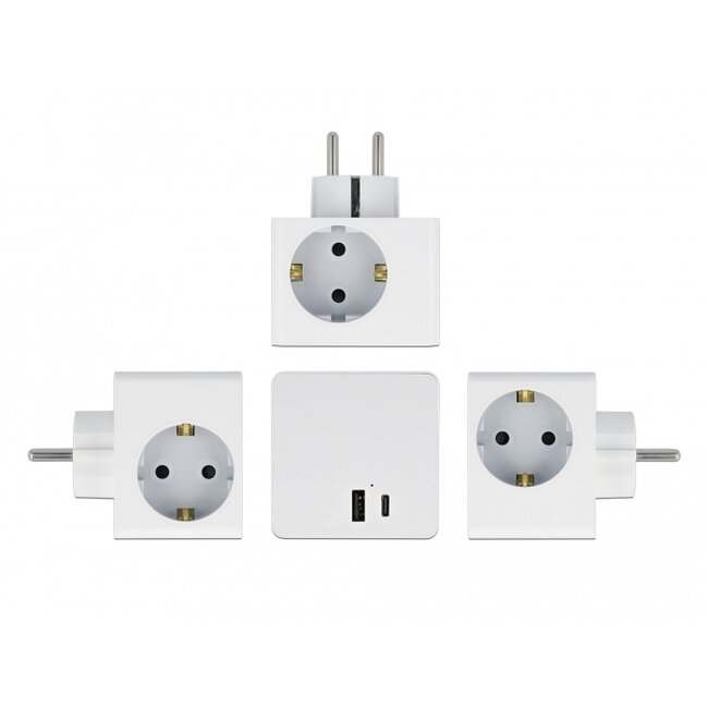 Delock Multi Socket Cube 3-way with childproof lock and USB PD 3.0 charger 20 W white