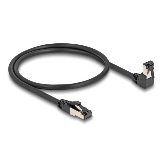 Delock RJ45 Network Cable Cat.8.1 S/FTP 90° downwards angled / straight 0.5 m black