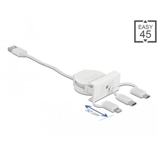 DeLOCK Delock Easy 45 Module USB 2.0 3 in 1 Retractable Cable USB Type-A to USB-C™, Micro USB and Lightning white