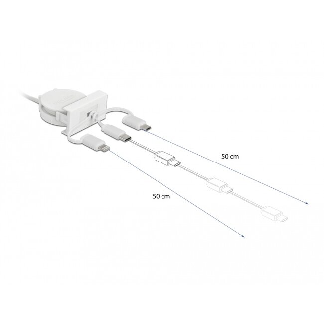 Delock Easy 45 Module USB 2.0 3 in 1 Retractable Cable USB Type-A to USB-C™, Micro USB and Lightning white