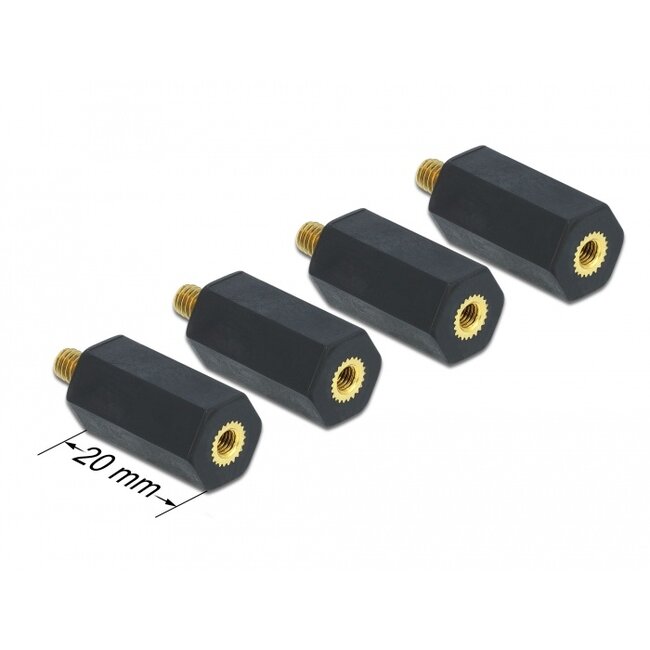 Delock Standoff M4 x M3, hexagon, inside / outside, 20 mm black 4 pcs