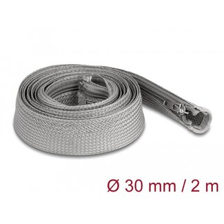 DeLOCK Delock Braided Sleeve with zip fastener heat-resistant 2 m x 30 mm grey