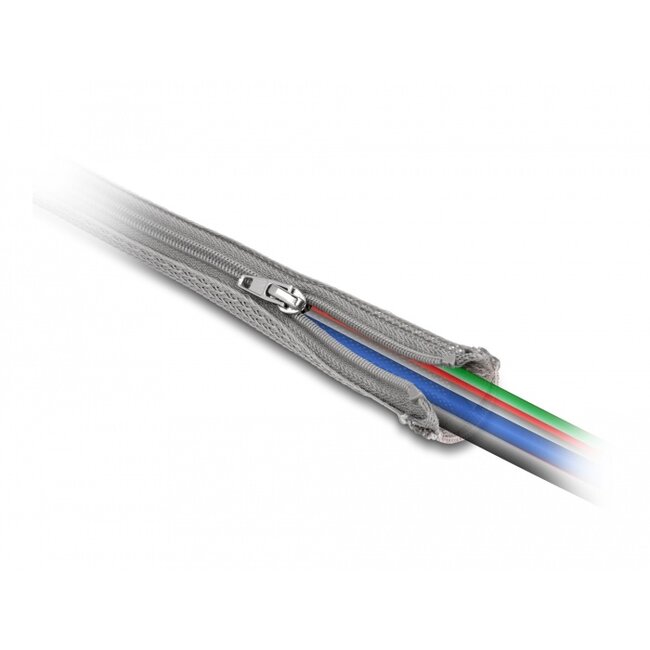 Delock Braided Sleeve with zip fastener heat-resistant 2 m x 30 mm grey