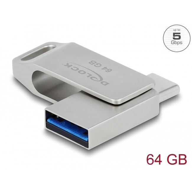 Delock USB 5 Gbps USB-C™ + Type-A Memory Stick 64 GB - Metal Housing