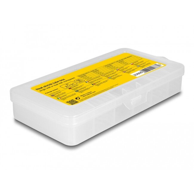 Delock Heat shrink tube assortment box, shrinkage ratio 2:1 single wall and dual wall with inside adhesive 3:1, transparent 135 pieces