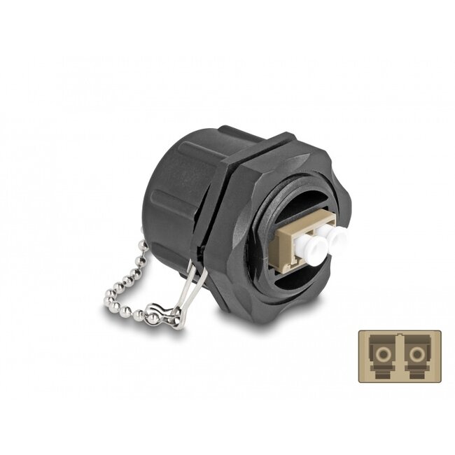 Delock Optical fiber built-in connector LC Duplex to LC Duplex with protective cap Multi-mode IP68 dust and waterproof