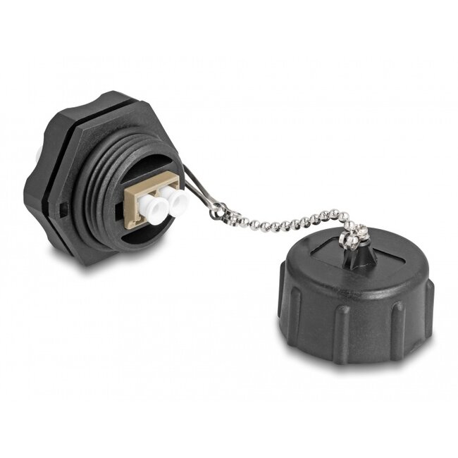 Delock Optical fiber built-in connector LC Duplex to LC Duplex with protective cap Multi-mode IP68 dust and waterproof