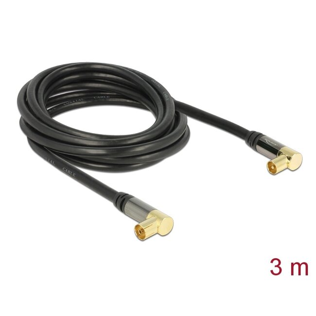 Delock Antenna Cable IEC Plug Angled > IEC Jack Angled RG-6/U 3 m black