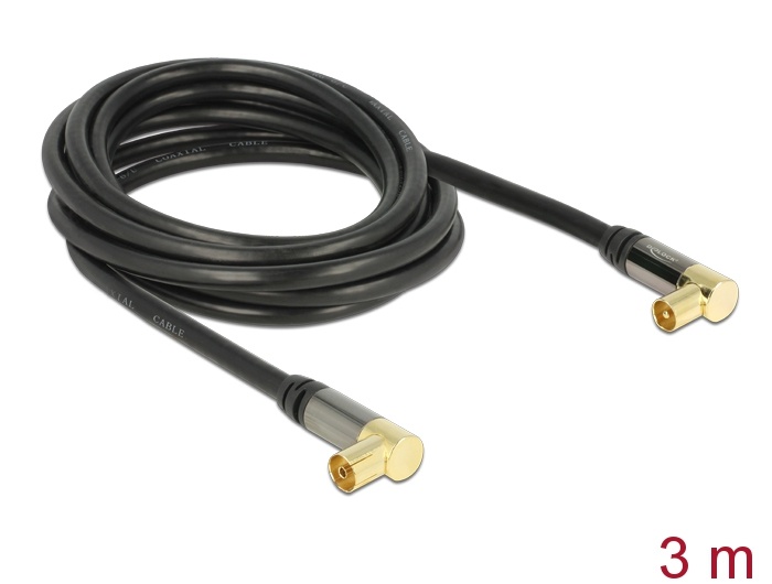 DeLOCK 88916. Aansluiting 1: IEC, Aansluiting 2: IEC, Contact geleider materiaal: Goud. Soort kabel: RG-6/U, Lengte snoer: 3 m, Kleur van het product: Zwart. Aantal inbegrepen prod