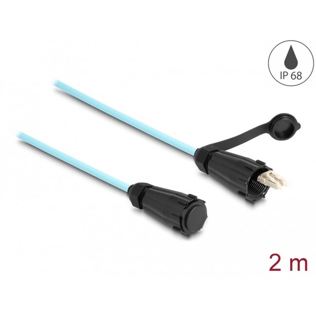 Delock Optical fiber cable LC Duplex to LC Duplex with protective cap multi-mode OM3 IP68 dust and waterproof 2 m