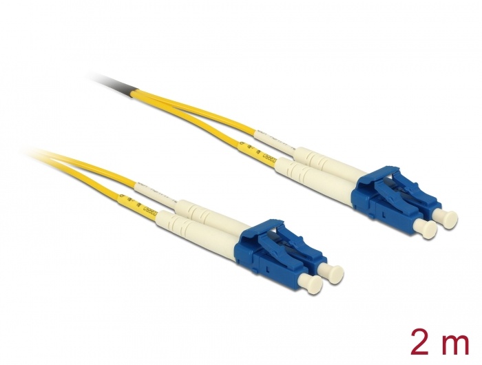 DeLOCK 2m LC-LC. Snoerlengte: 2 m, Type glasvezel: OS2, Aansluiting 1: LC, Aansluiting 2: LC, Kern diameter: 9 µm, Full duplex