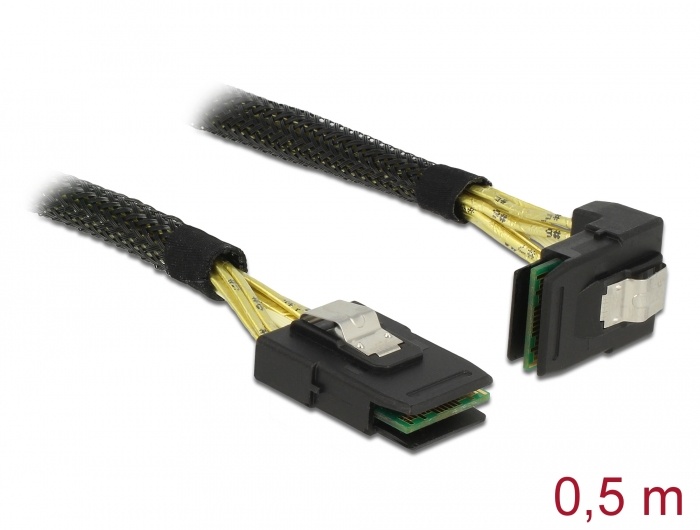 DeLOCK 0.5m, 2xMini SAS SFF-8087. Lengte snoer: 0,5 m, Sexe: Mannelijk/Mannelijk. Kleur van het product: Zwart. Aansluiting 1: Mini SAS SFF-8087, Aansluiting 2: Mini SAS SFF-8087