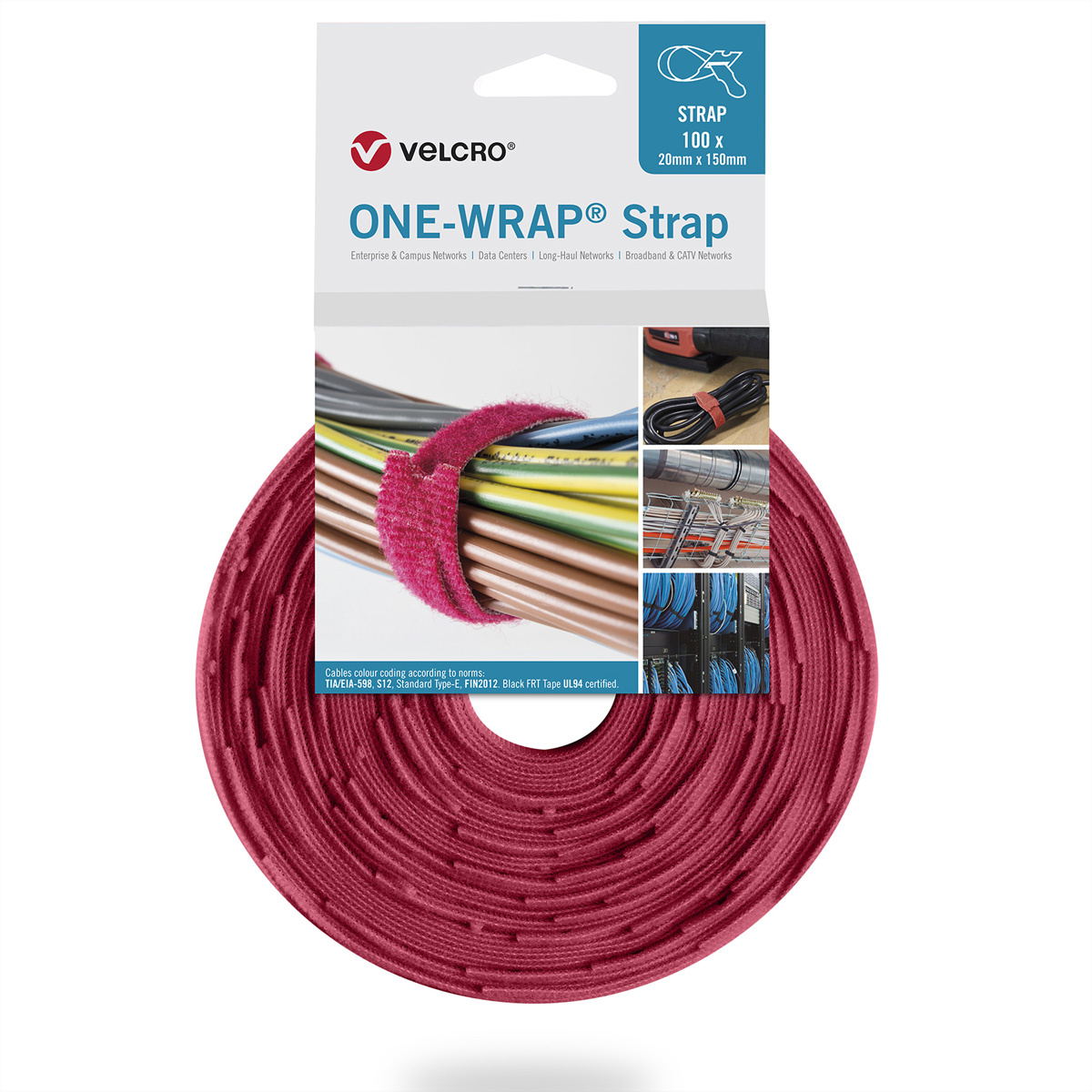 VELCRO® One Wrap® Strap - 25 mm x 300 mm - 100 stuks - Rood