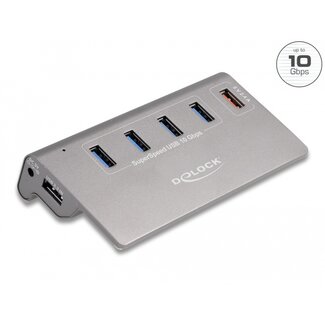 DeLOCK Delock USB 10 Gbps Hub with 4 USB Type-A Ports + 1 Fast Charging Port incl. Power Supply