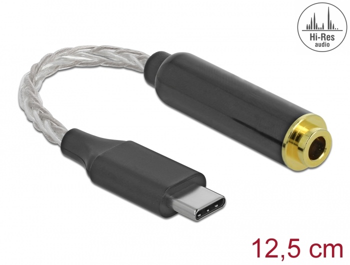 DeLOCK 66302. Aansluiting 1: USB Type-C, Aansluiting 2: 4.4 mm 5 pin, Lengte snoer: 0,125 m. Kleur van het product: Zwart