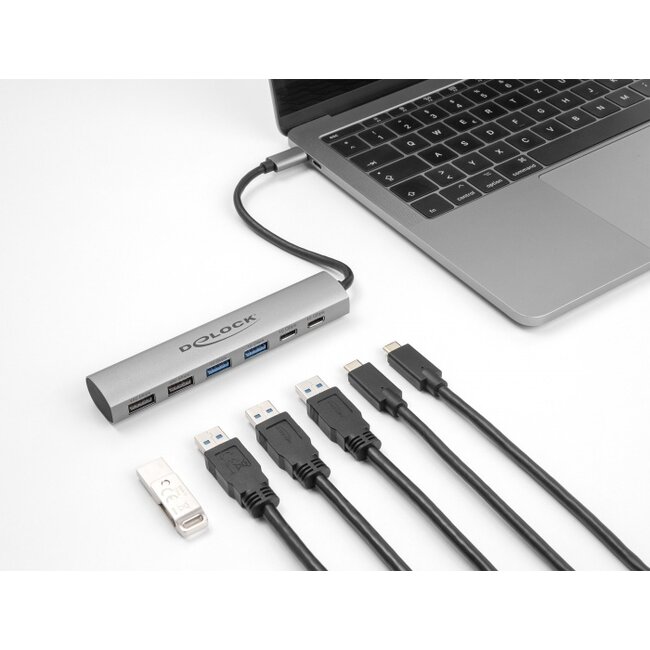 Delock 6 Port USB Hub with 4 x USB Type-A female and 2 x USB Type-C™ female