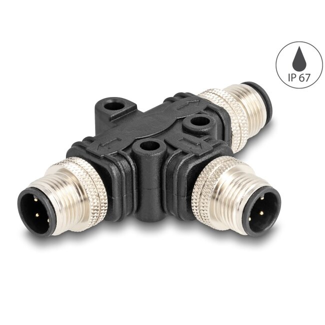 Delock M12 T-Splitter A-coded 4 pin 1 x male to 2 x male parallel connection