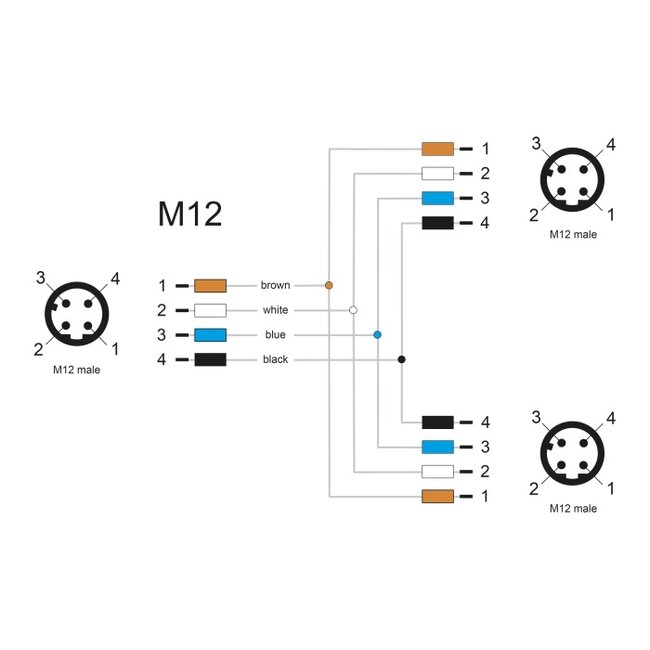 Delock M12 T-Splitter A-coded 4 pin 1 x male to 2 x male parallel connection