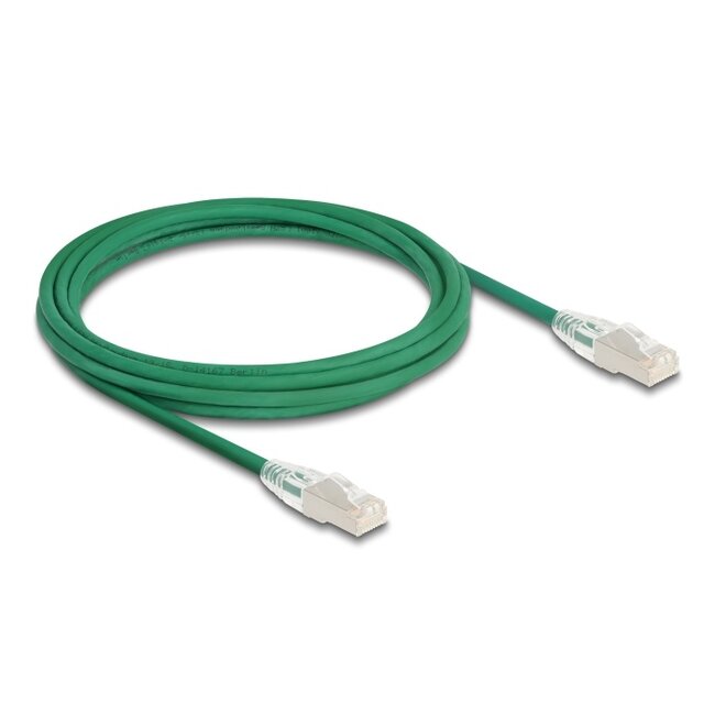 Delock RJ45 Network Cable Cat.6A plug to plug with curved latch U/FTP Slim 3 m green