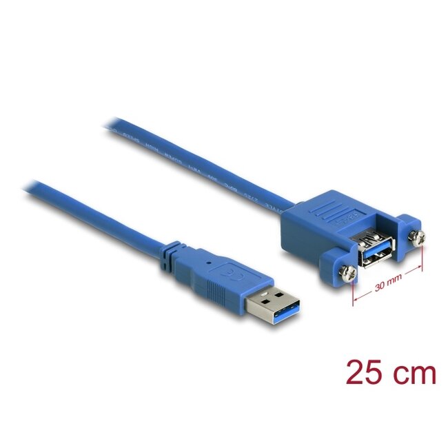 Delock Cable USB 3.0 Type-A male > USB 3.0 Type-A female panel-mount 25 cm