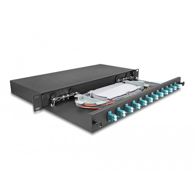 Delock 19″ Optical Fiber Splice Box 12 x LC Duplex OM3 1U complete assembled