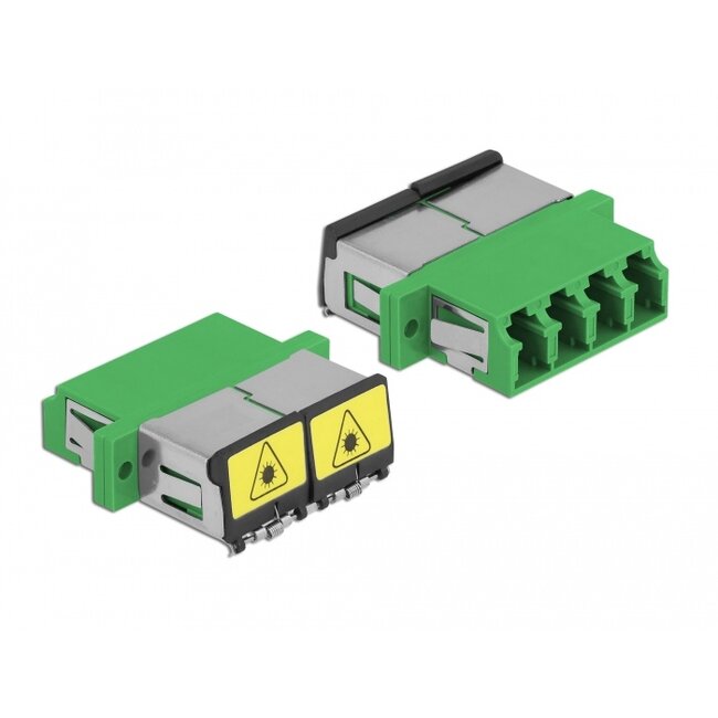 Delock Optical Fiber Coupler with laser protection flip LC Quad female to LC Quad female Single-mode green