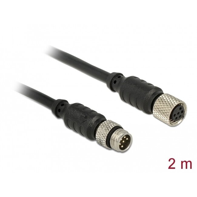 Delock M8 sensor / actuator extension cable M8 6 Pin male to M8 6 Pin female waterproof 2 m