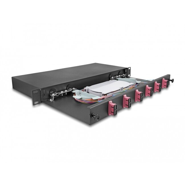 Delock 19″ Optical Fiber Splice Box 6 x SC Duplex OM4 1U complete assembled